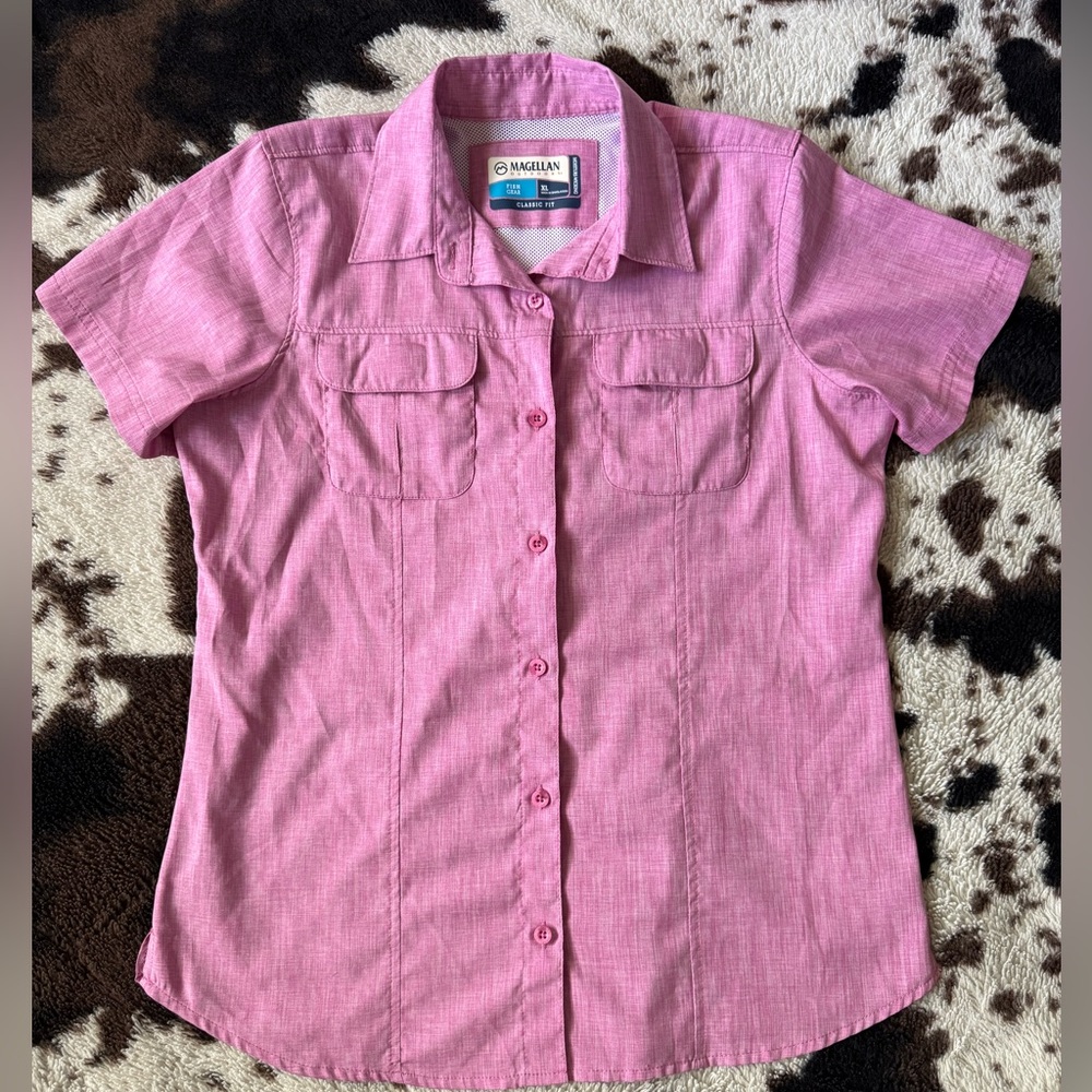 Magellan Outdoors Girls Pink Button-Up Fishing Shirt XL
